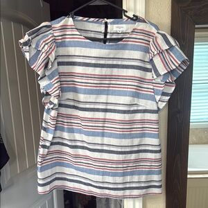 Striped Ruffle Sleeve Blouse